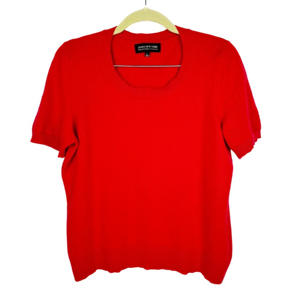 Jones New York Red Short Sleeve 100% Cashmere‎ Knit Lightweight Sweater Large
